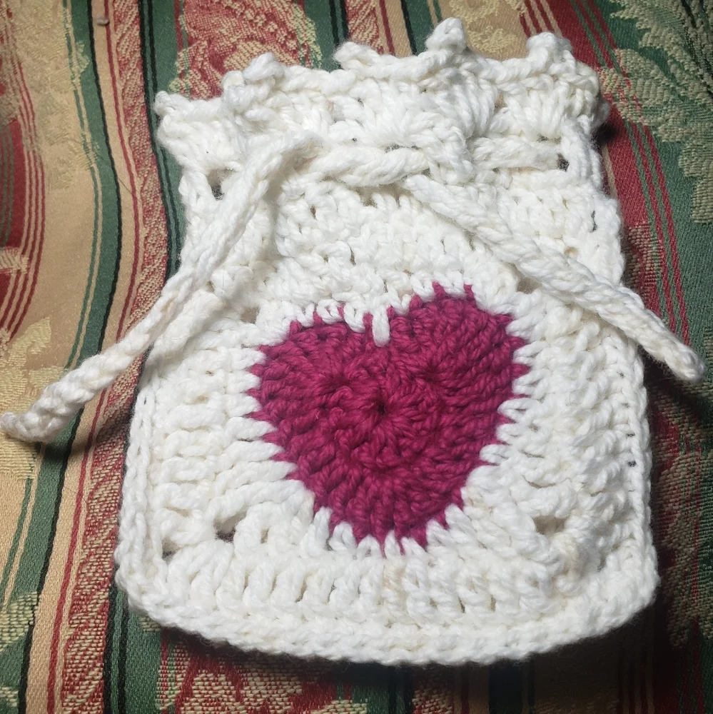 Hand Crafted Heart Granny Square Soap or Treat Bag